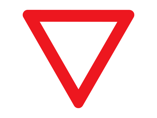Danish B11 give-way sign, a complete inverted white triangle with a red border